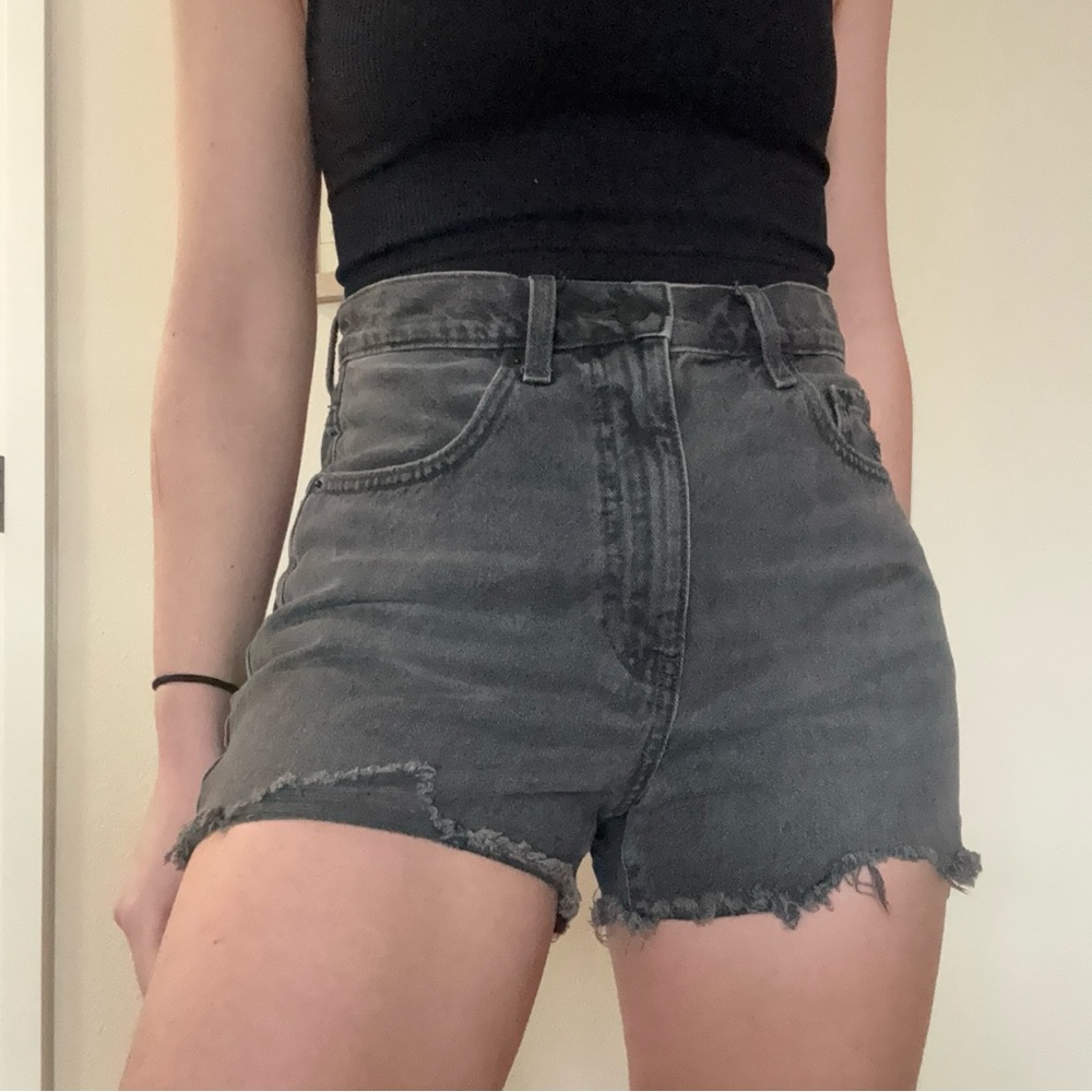 UNIQLO gray denim cutoff shorts indie grunge distressed